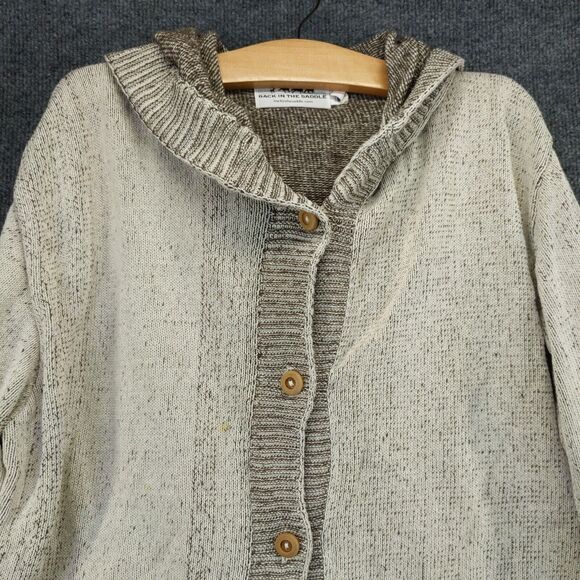 Back in the Saddle Cardigan Sweater Womens Size L Button Front Hooded Made USA - Picture 7 of 13